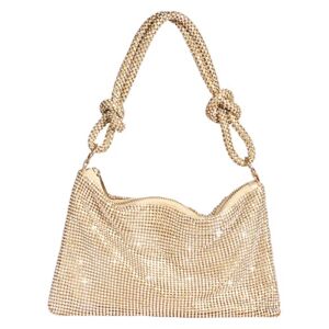 Rhinestone Evening Bags for Womens, Chic Crystal Sparkly Evening Purse Handbag Hobo Bag (Golden)