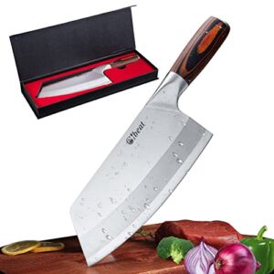 Chinese Knife 8 Inch, Cleaver Knife, Butchers Knife High Carbon Stainless Steel, Ultra Sharp Meat Cleaver with Gift Box, Knife Chefs, Wooden Handle, for Home Kitchen Chef