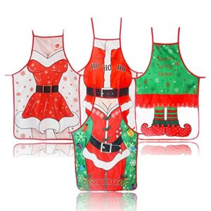 4 Pcs Christmas Kitchen Cooking Aprons Christmas Decorations for Home Grilling Apron Christmas Apron for Women Adults Holiday Decorate