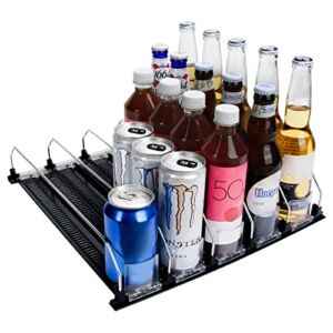 Drink Organizer for Fridge, Self-Pushing Soda Can Organizer for Refrigerator, Width Adjustable Pusher Glide, Beer Pop Can Water Bottle Storage for Pantry, Kitchen