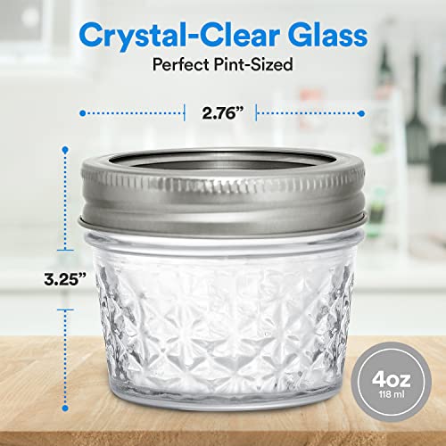 Ball Regular Mouth Mason Jars 4 oz. (12 Pack) – Quilted Crystal Jelly Jars with Airtight Lids and Bands for Canning, Fermenting, Pickling, or DIY Decors and Projects – Bundled with Peaknip Jar Opener | The Storepaperoomates Retail Market - Fast Affordable Shopping