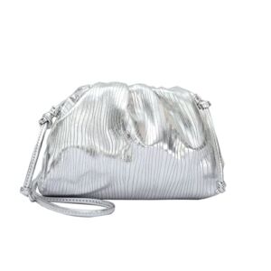 Bisadon Women’s Dumpling Crossbody Bag Ruched Cloud Purse Evening Bag Sparkly Handbag Fashion Wallet Shoulder Bag With Chain Silver Small