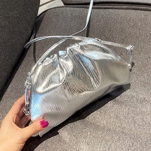 Bisadon Women’s Dumpling Crossbody Bag Ruched Cloud Purse Evening Bag Sparkly Handbag Fashion Wallet Shoulder Bag With Chain Silver Small | The Storepaperoomates Retail Market - Fast Affordable Shopping