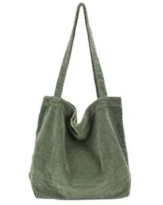 TCHH-DayUp Large Corduroy Tote Bag for Women Girl Casual Work Shoulder Handbags Cute Canvas Purse Light Green