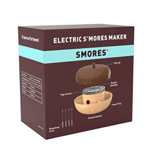 Smores Maker, Electric Flameless S’mores Maker with Lid, Tabletop Indoor Smores Kit with 4 Compartment Trays and 4 Forks, Fun Gifts for Family, Movie Night Supplies, Housewarming Gifts for New House