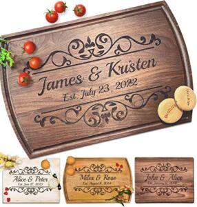 Personalized Wood Cutting Board Handmade in USA – Best Serves as Cheese board, Serving tray, Chopping board, Charcuterie board – Unique Wooden Gift for Wedding, Anniversary, House warming, Engagement