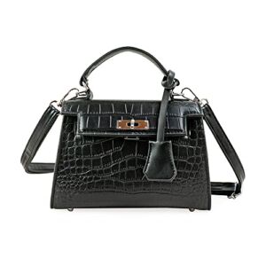 Crossbody Bags for women Trendy Cute Mini Crocodile Purse Top Handle Clutch Handbag Structured Satchel Purses Shoulder Bag Black