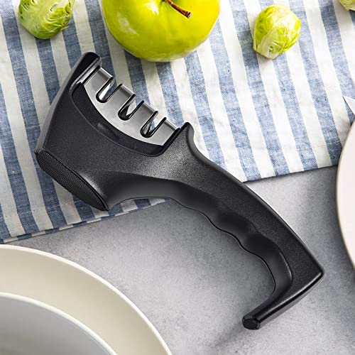3-Stage Knife Sharpener, Black, for Kitchen Knives, Fast and Simple 3-in-1 Manual Safe Honing Tool Best Chefs Choice, Suitable to All Ceramic or Steel Knife Sizes | The Storepaperoomates Retail Market - Fast Affordable Shopping