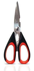 Premium Kitchen Shears by Better Kitchen Products, 8.5″, All Purpose Stainless Steel Utility Scissors, Heavy Duty Scissors, Meat Scissors, Poultry Shears, Multipurpose for Culinary Prep(1PK-Black/Red)