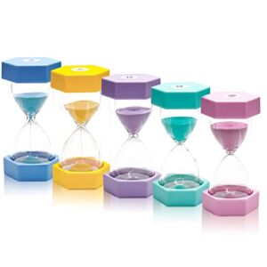5 Pcs Marcaron Colorful Hourglass, Sand Timers, Acrylic Hourglass Timer, 3/5/10/20/30 Minutes Sandglass for Classroom, Home, Kitchen, Office Decoration