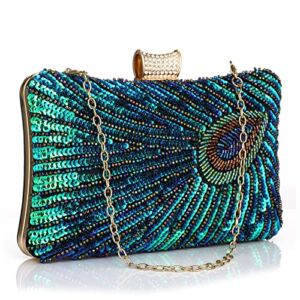 Peacock Clutch Purse Beaded Sequin Evening Bags Clutch Handbag for Party Wedding Proms Cocktail,7.9 * 4.7 * 2.4 in