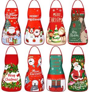 8 Pcs Christmas Apron Adult Aprons Santa Adjustable Kitchen Cooking Apron for Xmas Party Chef Cooking Restaurant House Home (a)