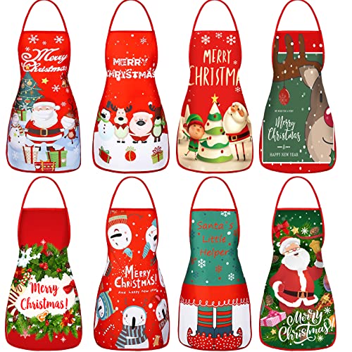 8 Pcs Christmas Apron Adult Aprons Santa Adjustable Kitchen Cooking Apron for Xmas Party Chef Cooking Restaurant House Home (a) | The Storepaperoomates Retail Market - Fast Affordable Shopping