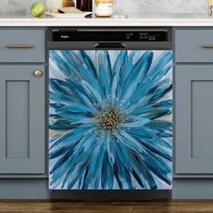 Dishwasher Magnet Cover,Blue Oil Painting Flowers,Magnetic Microwave Lid,Refrigerator Magnetic Sticker,Home Kitchen Decoration,Decorative Magnetic Door Cover 23Wx26H Inches(Magnet)