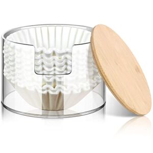 Coffee Filter Holder Reusable Clear Coffee Filter Storage Container with Bamboo Lid Acrylic Coffee Bar Accessories Stylish Coffee Filter Dispenser for Coffee Bar Accessories Kitchen Countertop