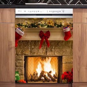 JAJO Christmas Fireplace Dishwasher Magnet Cover Vinyl Panel Decal, Christmas Socks Magnetic Refrigerator Decal Sticker, Xmax Home Decoration, 23” x 26” Magnetic (Christmas06)