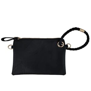 BLOOMING BLUE Vegan Wristlet Wallet Crossbody Purse Bags for Women with Long Shoulder Strap (Black)