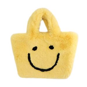 surell – Faux Rex Rabbit Smile Bag – Small Fuzzy Tote Bag – Cute Y2K Style – Luxurious Fluffy Fashion Purse – Yellow Pocketbook – Furry Stylish Handbag – (Yellow)