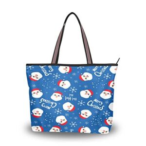 Christmas Tote Purse with Pockets and Compartments,Santa Claus Tote Bag Zippered Xmas Handbag