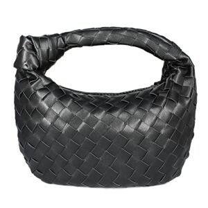 Woven Handbag for Women, Woven Knotted Handbag Clutch Purse Soft Leather Shoulder Bag Mini Ladies Hobo Bag Zipper Closure