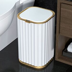 MOPALL Bathroom Trash Can – 3.5 Gallon Automatic Trash Can,Waterproof Slim Touchless Bathroom Garbage Can with a Lid(White with Gold Trim)