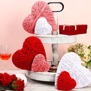6 Pieces Valentine’s Day Tiered Tray Hearts Yarn Wrapped Christmas Ornaments Farmhouse Heart Bowl Fillers Heart Shape Home Decor for Valentine’s Day Christmas Wedding Anniversary Party