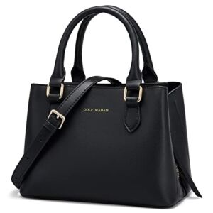 Top-Handle Handbag Leather Stitching Purse for Women Girls Crossbody Bag Tote Satchel Shoulder Bags(Black)
