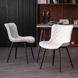 YOUTASTE White Black Dining Chairs Set of 2 PU Leather Diamond Upholstered Modern Kitchen Dining Room Chairs Metal Thick Bar Counter Chairs High Back Home Restaurant