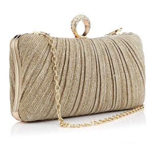 Womens Golden Evening Clutch Purse Glitter Handbag Pleated Evening Bag for Bridal Wedding Party (Gold)
