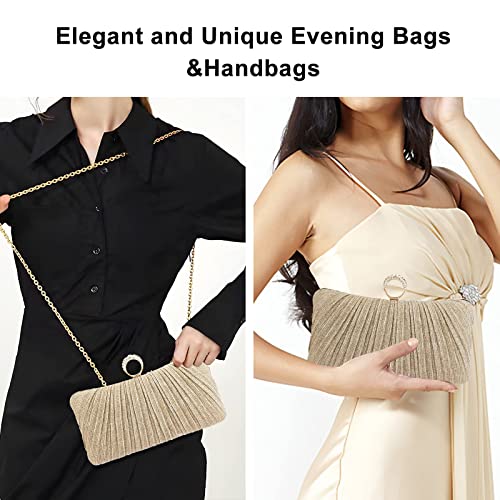 Womens Golden Evening Clutch Purse Glitter Handbag Pleated Evening Bag for Bridal Wedding Party (Gold) | The Storepaperoomates Retail Market - Fast Affordable Shopping