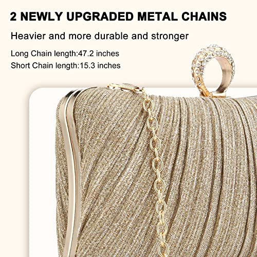 Womens Golden Evening Clutch Purse Glitter Handbag Pleated Evening Bag for Bridal Wedding Party (Gold) | The Storepaperoomates Retail Market - Fast Affordable Shopping