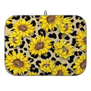 Microfiber Dish Drying Mat Sunflower Leopard Print Large Drying Pad Dish Drainer Mats Reversible Ultra Absorbent Drying Mat for Kitchen Counter 18 x 24 Inch
