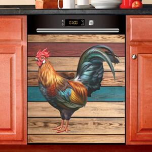 Dishwasher Magnet Cover Rooster Farmhouse Magnetic Refrigerator Panel Decorative Vinyl Fridge Microwave Sticker Home Seasons Decor, 26×23 in