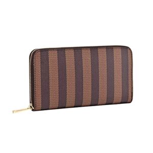 Luxury Large Capacity Zip Around Travel Wallet | Classic Long Phone Clutch | Multi Card Holder Organizer for Men Women – Coated Canvas (Brown Stripe), (MR-ZW08)