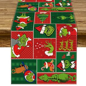 Pudodo Grinchmas Table Runner Merry Christmas Winter Holiday Party Decoration Fireplace Kitchen Dining Room Home Decor