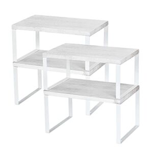 NEX Kitchen Counter Shelf, Stackable Cabinet Shelf Organizers Expandable Countertop Shelf for Pantry – Set of 4 – Off-White