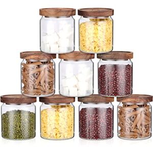 9 Pack Glass Storage Jars with Bamboo lids 17 Ounce Airtight Food Storage Containers with Bamboo lids, Clear Glass Canisters for Pantry, Flour, kitchen, Sugar, Tea, Coffee