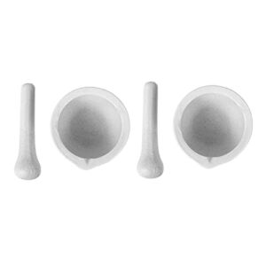 TEHAUX Porcelain Mortar and Pestle Set, Ceramic Grinder Bowl Multi-function Pounding Mortar Flavor Grinding Bowl for Home Kitchen (2pcs, White)