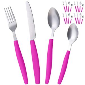 ALPINE CUISINE Flatware Set 16 Piece Service for 4, Stainless Steel Flatware Cutlery Set Includes Dinner Knives/Forks/Spoons – Great for Camping or College Dorms – Dishwasher Safe – Pink