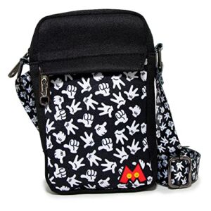 Buckle Down Disney Bag, Cross Body, Mickey Mouse Hand Gestures Scattered Black White, Canvas