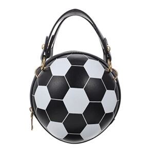 LUOZZY Football Shaped Purse for Women Cross Body Handbag Messenger Bag Tote Shoulder PU Leather Round Handbags – Black