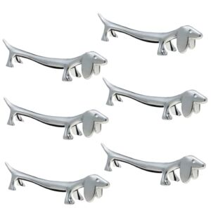 IUAQDP 6 Pieces Dog Chopsticks Holder Metal Dachshund Chopstick Rest Pillow, Silver Puppy Chopstick Rack Stand for Spoon Fork Knife Tableware Brush Home Kitchen Table Decoration