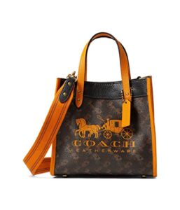 COACH Horse and Carriage with Carriage Badge Coated Canvas Field Tote 22 Truffle Papaya One Size