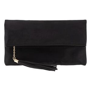JNB Faux Micro Suede Fold Over Clutch, Black