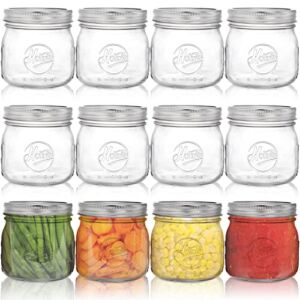 Tebery 12 Pack Wide Mouth Home Glass Mason Jars with Airtight Lids and Bands, 16Oz Canning Glass Jars for Canning, Fermenting, Pickling, Decor