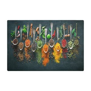 Colorful Spices and Spoon Vintage Kitchen Dish Drying Mat, 12 x 18 Inch Counter Mats Protector Heat Resistant Drying Pad, Ultra Absorbent Home Dishes Drainer Mats Plate Holder