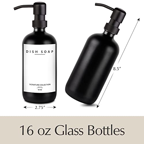 Emerson Essentials Glass Soap Dispensers, 2 Pack Bottles, Rustproof Stainless Steel Pumps Heavy Duty Hand Set for Bathrooms Kitchen Sink Refillable, No Peel, 16 Ounce, 5 Waterproof Labels – Black | The Storepaperoomates Retail Market - Fast Affordable Shopping