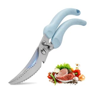 WAK Sharp Poultry Scissors, All-Purpose Heavy-Duty Kitchen Shears, Dishwasher-Safe Stainless Steel Cooking Shears for Chicken, Bones, Poultry, Seafood, Vegetables, Fish, with Safe Lock, Blue