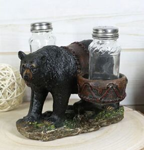 Ebros Gift Rustic Woodland Black Bear Carrying Saddlebags Figurine Display Holder with Glass Salt and Pepper Shakers Bears Home Kitchen Dining Decorative Statue Cabin Lodge RV Accent