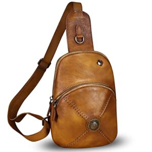 Genuine Leather Small Sling Bag for Women Crossbody Purse Handmade Hiking Daypack Retro Shoulder Backpack Vintage Chest Bag (Brown)